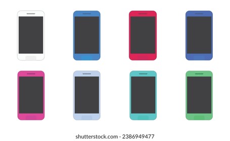 set of smartphones in different colors isolated on white background