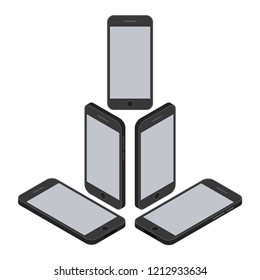 Set of smartphones in isometric trend style on a white background. Vector illustration