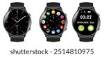 Set of smartwatch black color on white background. 