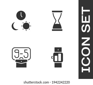 Set Smart Uhr, Tag und Nacht mit der Zeit, Von 9 und alte Stunde Glas Sandsymbol. Vektorgrafik