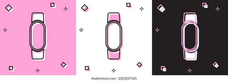Establece el icono de Smartwatch aislado en fondo rosa y blanco, negro.  Vector