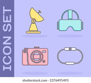 Indique Smartwatch, Radar, cámara Mirrorless y gafas de realidad virtual. Vector