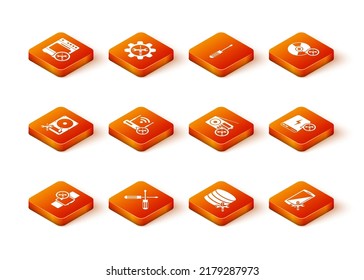 Set Smartwatch service, Crossed screwdrivers, Hard disk, Router wi-fi with, Database server, Radio, Smartphone and Power bank icon. Vector