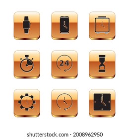 Set Smartwatch, Time Management, Clock, 24 hours, Stopwatch, Alarm clock,  and app mobile icon. Vector