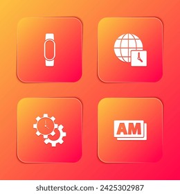 Set Smartwatch, World time, Time Management and Clock AM icon. Vector