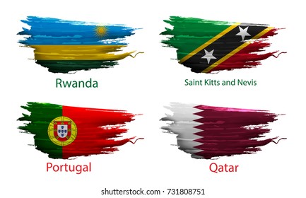 set smear paint of flag country on white background