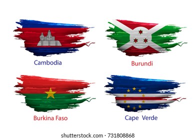 set smear paint of flag country on white background
