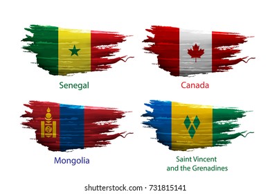 set smear paint of flag country on white background