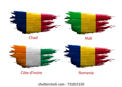 set smear paint of flag country on white background