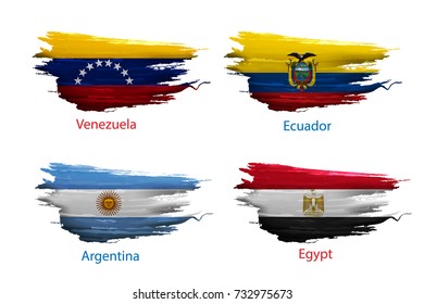set smear paint of flag country on white background