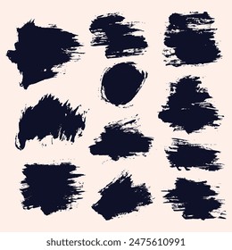 Set of smears hand drawn black color splatter grunge brush stroke background