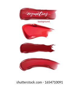 A set of smears of red and Burgundy lipstick.Beauty and cosmetics background. Use for advertising flyer, banner, leaflet. Template Vector.