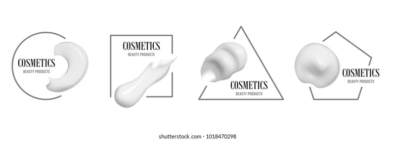 A set of smears of white cream. Logo of cosmetic products. Vector illustration