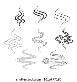 Set of smell vaporize icons. Hot aroma, cooking steam odour, fume of flame. Cooking steam or warm aroma smell mark, steaming vapour odour. Web design cooking steam or warm aroma, smell mark. Vector