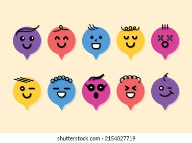 Set of smile comic faces. Hand drawn for kids. Vector illustration