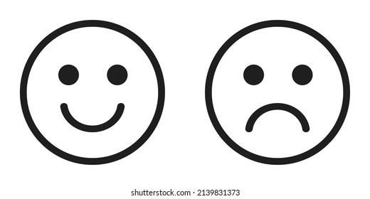 Set of smile emoticons isolated on white background for apps and websites. Line icons of emoticons. Happy and unhappy emoticons. Emoticons set. Vector illustration