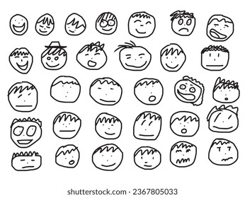 Set of Smile and Emotion Face , Emoji Doodle Hand drawn Kid Funny Cartoon