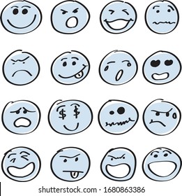 set of smile faces isolated on white background with hand drawn style. Various expressions of Smile.