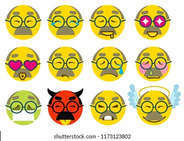 Set smile grandfather senior icon love, joy, sick, sad, anger. Isolated on white vector illustration
