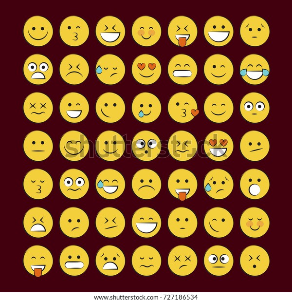 Set Smile Icons Emoji Emoticons Stock Vector (Royalty Free) 727186534 ...