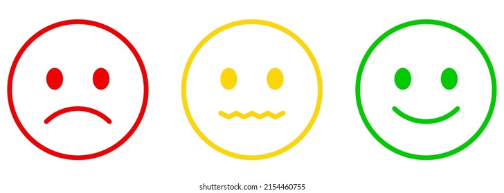 Conjunto de iconos de sonrisa en el estilo de contorno. Iconos emojis felices, neutrales y tristes. Ilustración del vector aislada en fondo blanco
