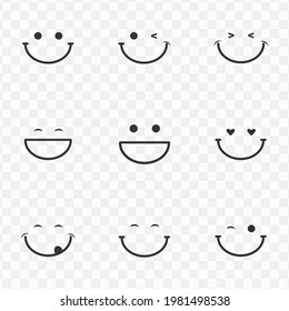 Set Of Smile Simple Vector Icons In Dark Color And Transparent Background(png). Vector Illustration.