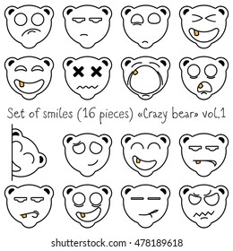 Set of smiles crazy bear