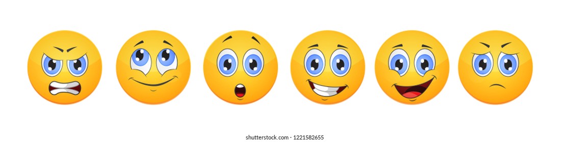 Set of smiles. Emoji faces. Cartoon icons