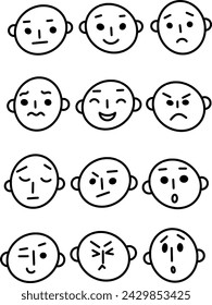 conjunto de sonrisas, Emoji, vector conjunto de emoticonos, diferentes emociones garabatos