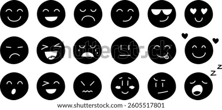 Set of smiles with emotions, hand drawn collection