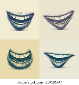 Set of smiles in grunge style, eps 10