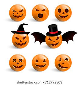 Set of smiles for Halloween. Evil and terrible emotions. Emoji for halloween. Vector illustration.
