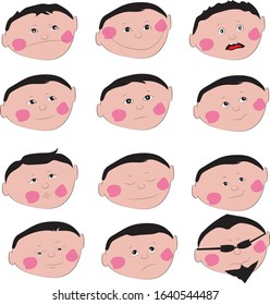 set of smiles, human head with different emotions, vector graphics