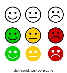 conjunto de iconos de sonrisas aislados en fondo blanco. Feliz, triste