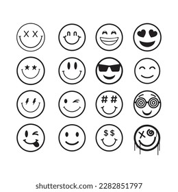 set of smiles icon silhouette vector with white background