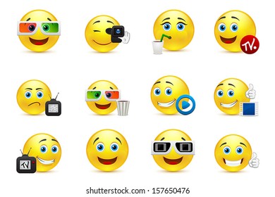 set of smiles images with objects of entertainment
