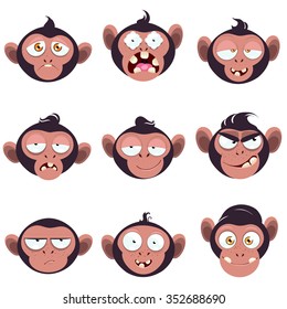 Set of smiles monkeys. Funny monkeys with different expressions of emotion.