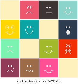 Set of Smiles on Color Background. Emoji icons. EPS10.