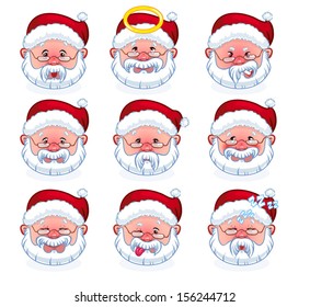 Sonrisas de Santa Claus.Ilustración vectorial sobre fondo blanco.