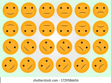 A set of smiles is standard. Suitable for cartoon characters, digital chat objects vector icons set.