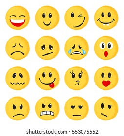 Set of smiles. Vector illustration in watercolor style on white background.
