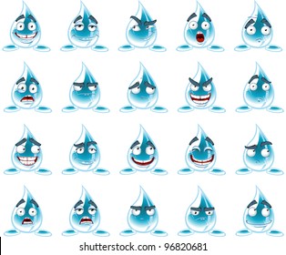 set of smiles water droplets with different emotions