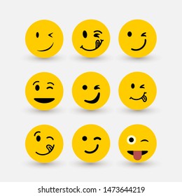 Set of smiley blink icon sign signifier. Vector illustrations. Isolated on white background.