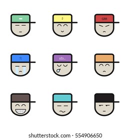 Set of Smiley Boy with Hat. Isolated.