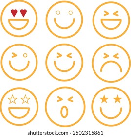 Set of Smiley Emojis Vector Outline