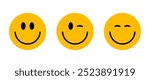 Set of smiley emote. Smiling face icon. Cute smile sign. Happy emotion symbol. Emoticon symbol sign. Vector illustration eps10