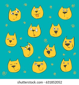 Set of smiley emoticons, emoji design. Cats. Set of different emojis isolated on a blue background