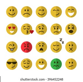 Set of smiley emoticons isolated on a white background. Emoji set.  Flat style vector illustration
