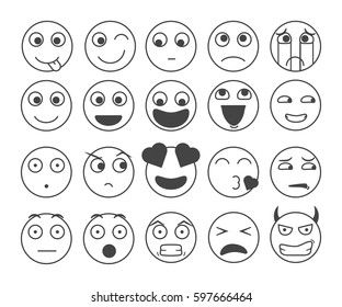 Set of smiley emoticons. Vector emoji set with different emotions