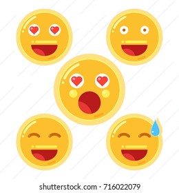Set of Smiley Face Emoji in Flat Design Icon Vector Illustration
